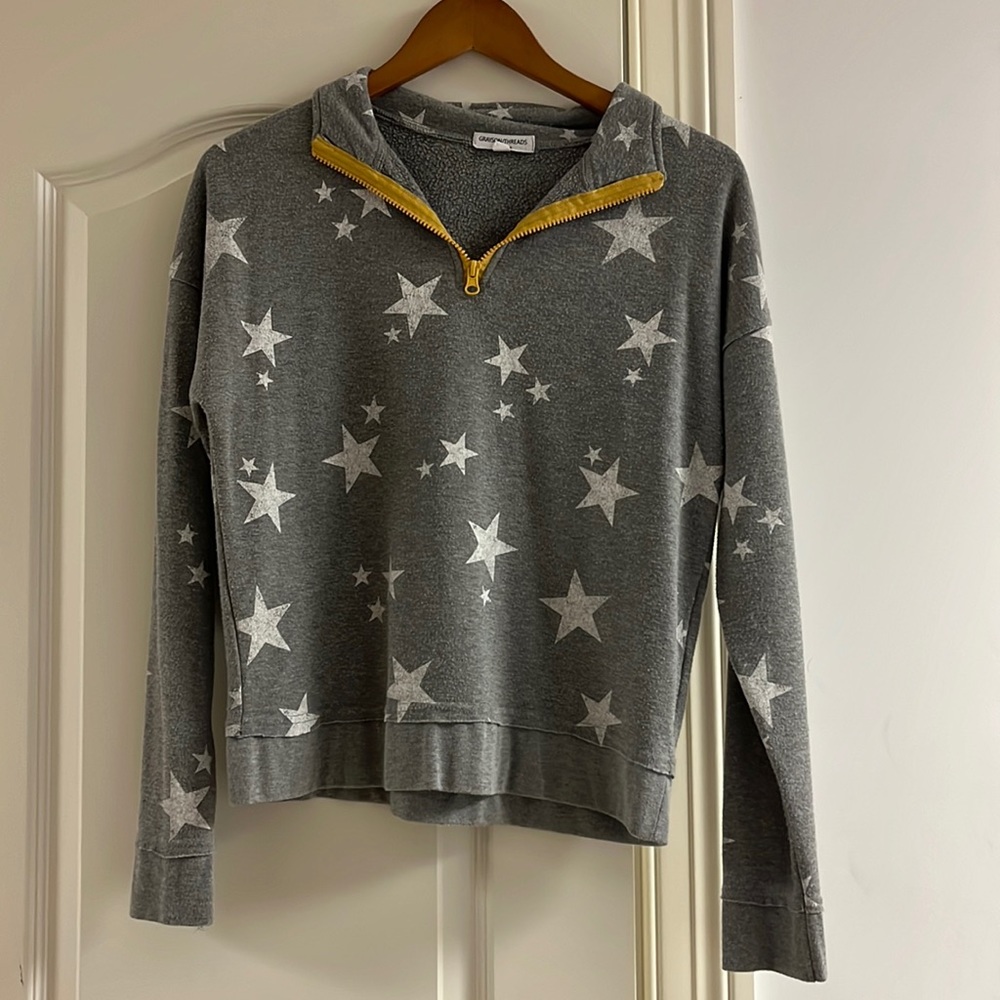Grayson Threads Gray Long Sleeve Pullover with White Stars and Yellow Zipper